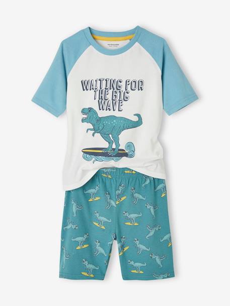 Pijama con short con estampado de Dinosaurio surfista para niño verde azulado 