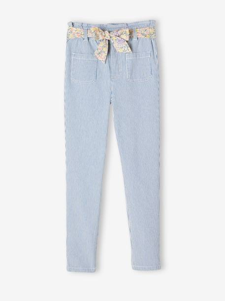 Pantalón «paperbag» a rayas y cinturón con estampado de flores para niña rayas azul 