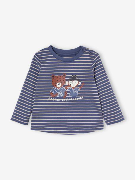 Conjunto de camiseta y pantalón de felpa para bebé azul índigo+MARRON MEDIO LISO 
