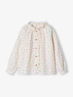 Niña-Camisa con volantes de gasa de algodón y estampado de flores para niña, personalizable