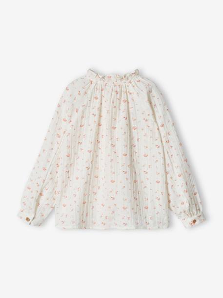 Camisa con volantes de gasa de algodón y estampado de flores para niña, personalizable crudo+rosa rosa pálido+teja+verde agua 