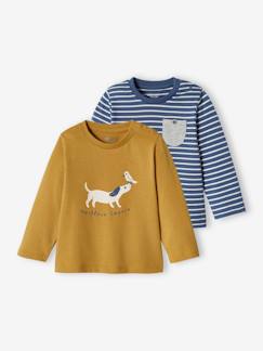 camisetas-Pack de 2 camisetas básicas con motivo de animal y a rayas para bebé