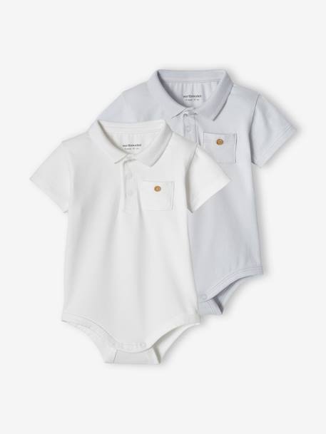 camisetas-Bebé-Camisetas-Camisetas-Pack de 2 bodies para bebé recién nacido con cuello polo y bolsillo