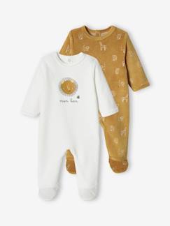 Pijamas y bodies bebé-Pack de 2 peleles «León» de terciopelo para bebé