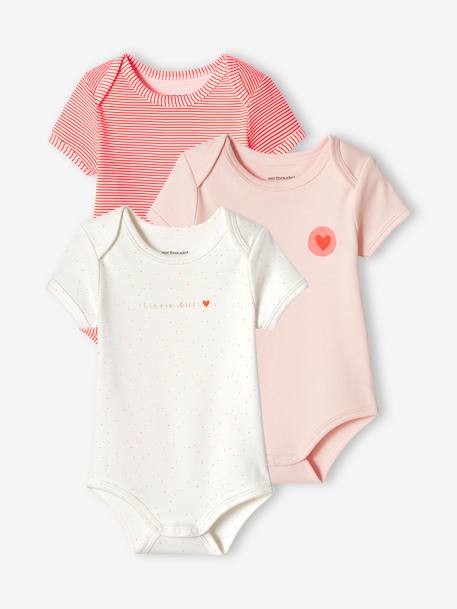 Pijamas y bodies bebé-Bebé-Lote de 3 bodies con sisas americanas «Corazón» para bebé