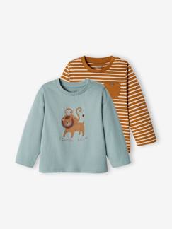 -Pack de 2 camisetas básicas con motivo de animal y a rayas para bebé