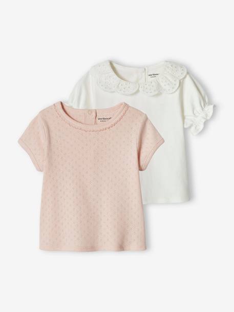 Pack de 2 camisetas de manga corta para bebé rosa maquillaje 