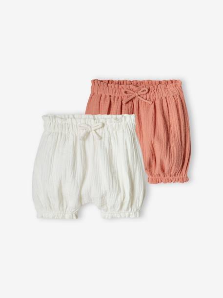 Lotes y packs-Bebé-Shorts-Lote de 2 pantalones bombachos de gasa de algodón para bebé