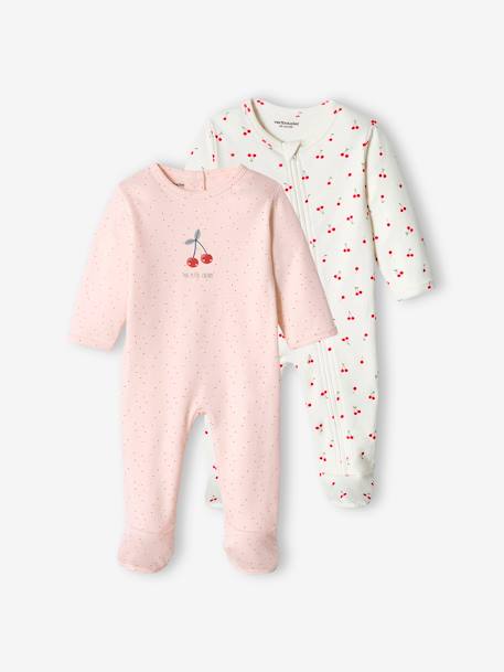 Pijamas y bodies bebé-Bebé-Pijamas-Pack de 2 peleles «Cereza» interlock para bebé