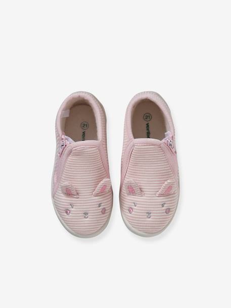 Zapatillas de casa de lona con cremallera para bebé rayas rosa 