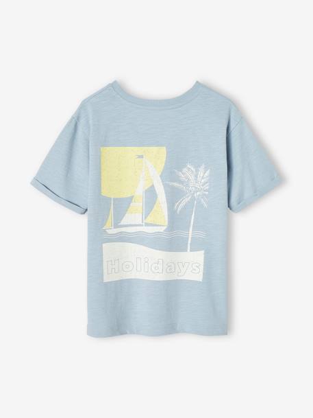 Camiseta con motivo grande de barco en la espalda para niño azul claro 