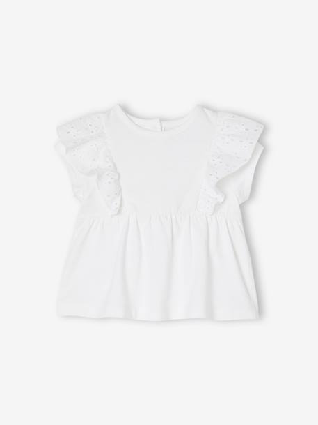 Camiseta con volantes de bordado inglés para bebé blanco+caramelo 