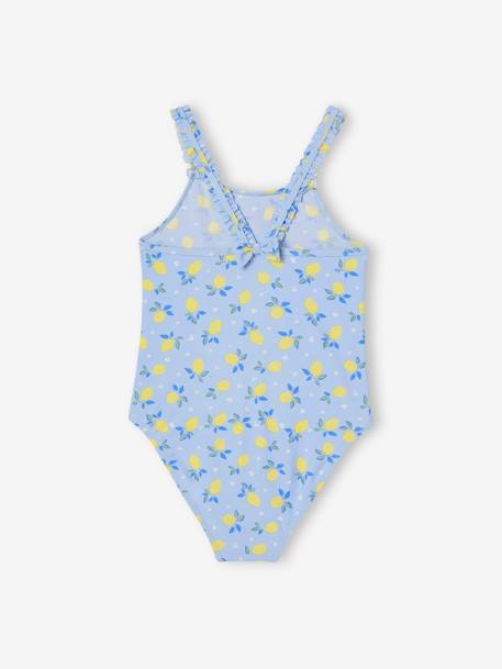 Bañador con estampado de limones para niña azul claro 