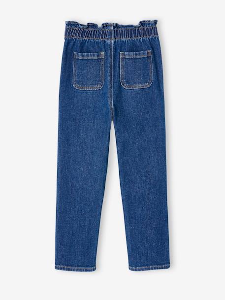 Pantalón estilo «paperbag» con bordado de flores para niña azul jeans+doble stone 
