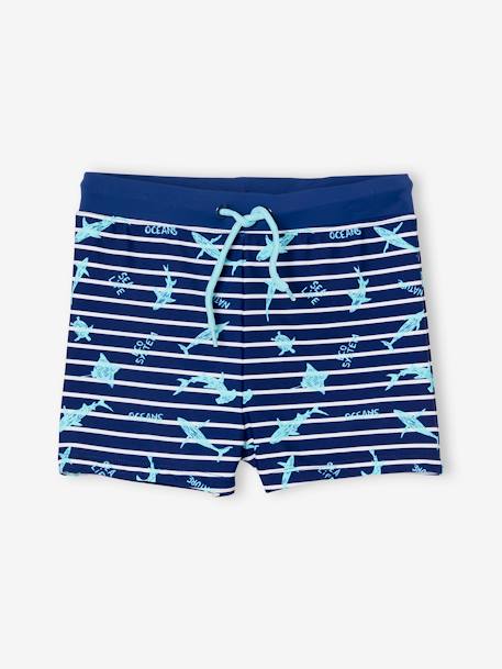 Bañador bóxer con estampado tropical para niño rayas azul marino 