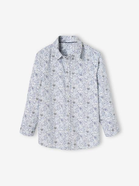 Camisa de flores y pajarita, para niño azul estampado+verde estampado 
