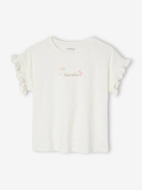 Camiseta con bordado «adorable» y manga corta con smocks para niña crudo 