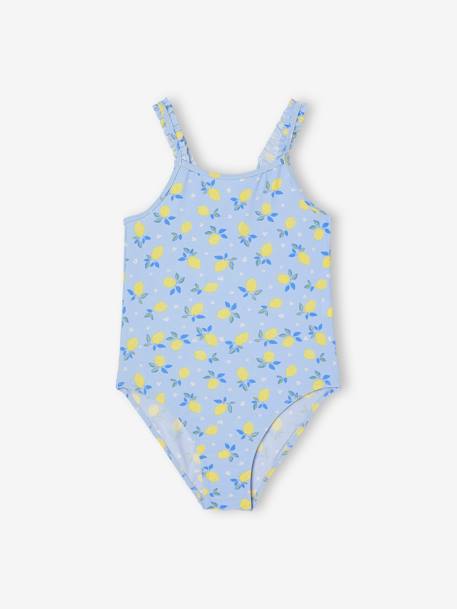 Bañador con estampado de limones para niña azul claro 