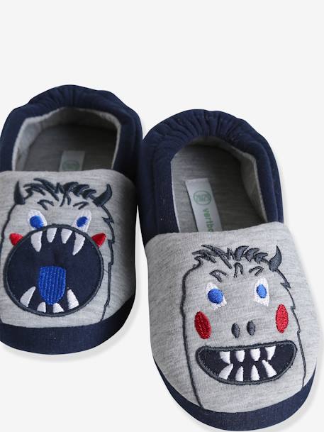 Zapatillas de casa infantiles con interior de terciopelo «Monstruo» gris jaspeado 