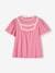 Camiseta estilo blusa con detalles de punto calado para niña rosa chicle 