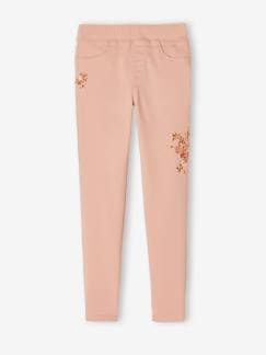 Pantalones y Vaqueros-Niña-Pantalones-Treggings bordados MorphologiK para niña, con ancho de caderas Delgado