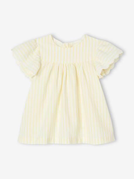 Conjunto de 3 prendas para bebé: Vestido + pantalón bombacho + cinta del pelo amarillo pastel 