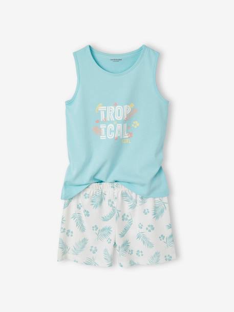 Pack de 2 pijamas con short «Tropical» para niña verde agua 