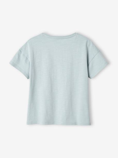 Camiseta con motivo con flecos y detalles irisados para niña azul claro+rayas azul marino+tinta 