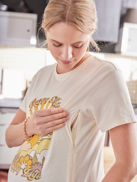 Camiseta con motivo «Happy Mind» para embarazo y lactancia crudo 