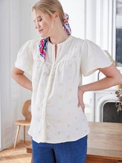 Ropa Premamá-Blusas y camisas embarazo-Blusa de gasa de algodón con bordado para embarazo y lactancia