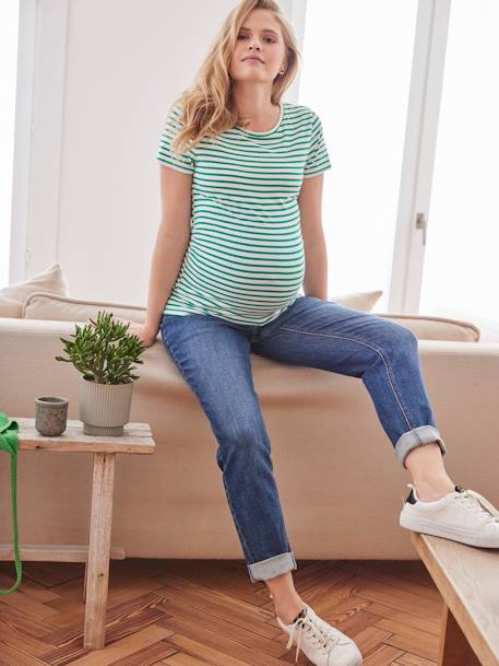 Camiseta para embarazo de manga corta azul marino+verde 