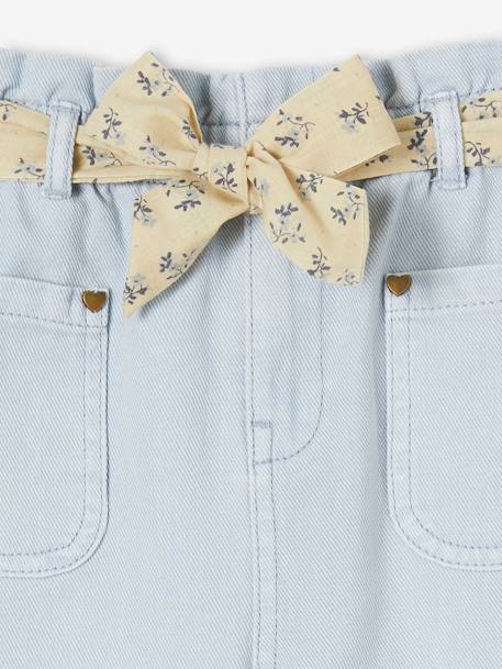 Pantalón pesquero «paperbag» con cinturón de flores para niña azul claro 
