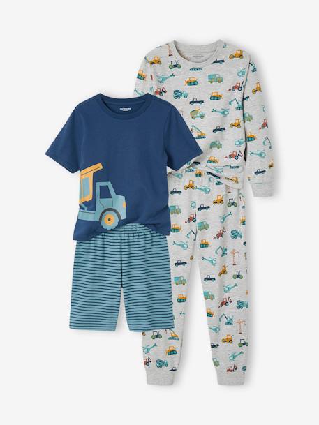 Lote de pijama + pijama con short «obras» para niño gris jaspeado 