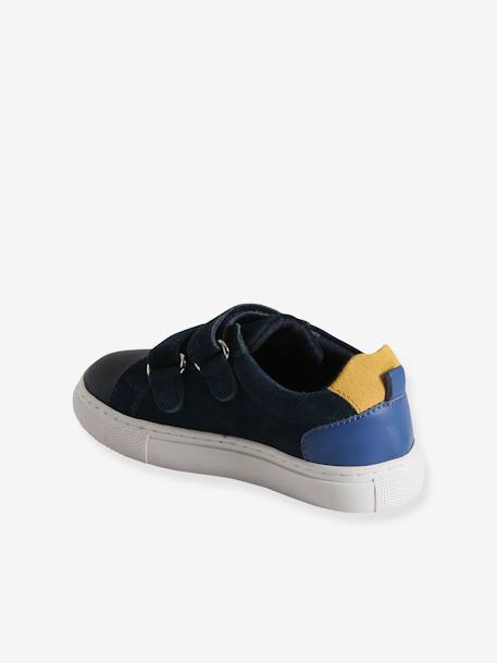 Zapatillas de piel con cierre autoadherente para niño, especial autonomía azul marino+beige 