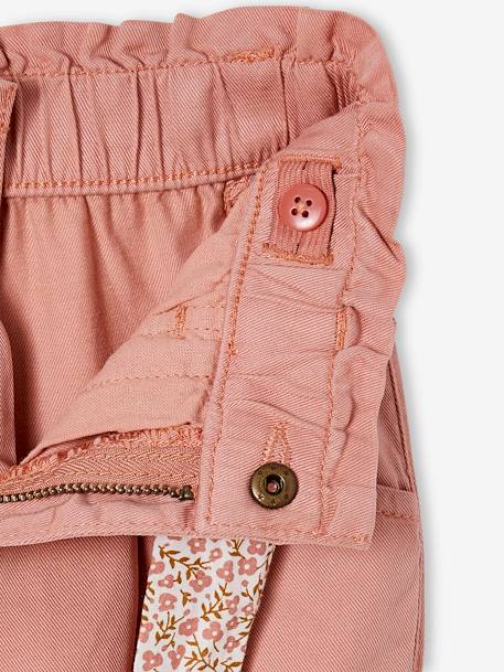 Pantalón paperbag con cinturón fular estampado, para niña rosado 