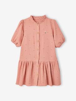 Vestidos-Niña-Vestido con botones y manga 3/4 de gasa de algodón, para niña