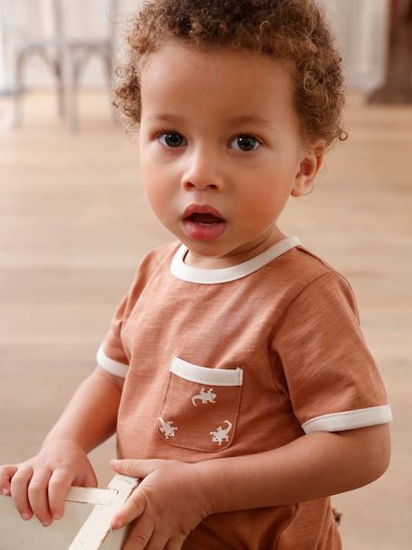 Camiseta de algodón mezclado y manga corta «Salamandras» para bebé nuez de pacana 