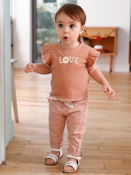 Sandalias de piel con cierre autoadherente para bebé niña blanco+ROSA MEDIO METALIZADO 