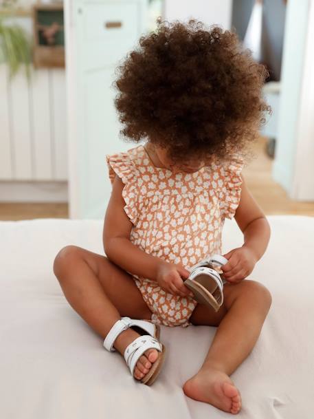 Sandalias de piel con cierre autoadherente para bebé niña blanco+MARRON MEDIO BICOLOR/MULTICOLO+ROSA MEDIO METALIZADO 