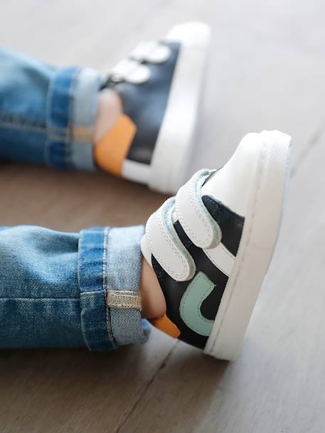 Zapatillas deportivas de piel con tiras autoadherentes para bebé azul+blanco 
