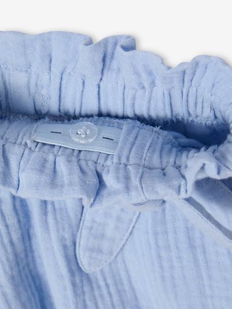 Short de gasa de algodón estilo 'paperbag' niña azul pálido+coral+ROSA CLARO LISO+vainilla+verde almendra 