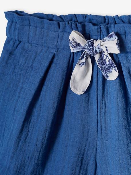 Short de gasa de algodón con acabados en escama, para niña azul+coral 