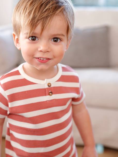 Bebé-Camisetas-Camiseta a rayas de manga corta y nido de abeja, para bebé