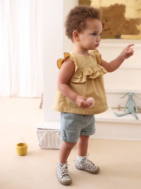 Short con cintura elástica, para bebé beige arcilla+VERDE MEDIO LISO 