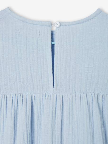 Vestido de gasa de algodón para niña azul claro 