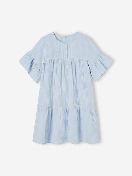 Vestido de gasa de algodón para niña azul claro 