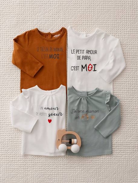 Camiseta de manga larga con volantes, bebé BLANCO MEDIO LISO CON MOTIVOS 