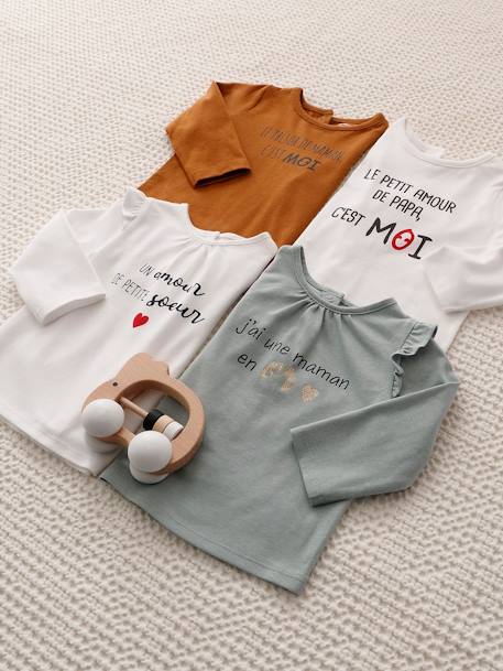 Camiseta de manga larga con volantes, bebé BLANCO MEDIO LISO CON MOTIVOS+ROSA CLARO LISO CON MOTIVOS 