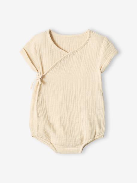 Pijamas y bodies bebé-Bebé-Camisetas-Body personalizable de gasa de algodón con abertura de recién nacidos para bebé