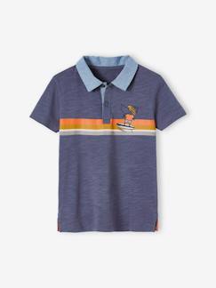camisetas-Niño-Polo a rayas con detalles chambray para niño